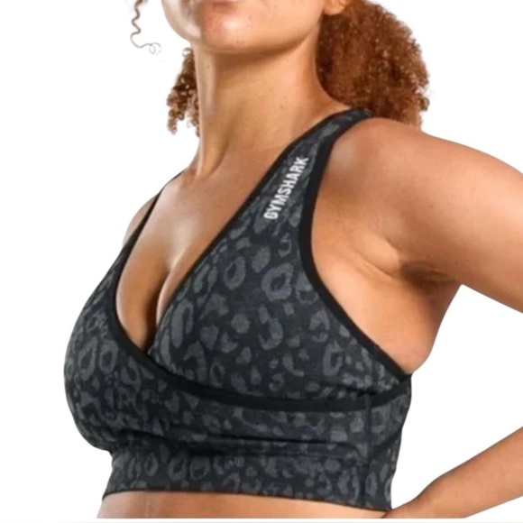 GYMSHARK adapt seamless sports bra gray & black leopard Size Small - Picture 1 of 9